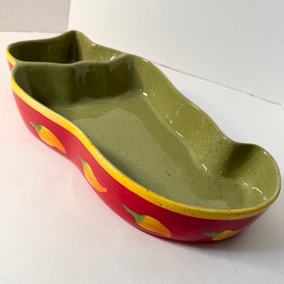 Other - Hand Painted Chili Pepper Ceramic Jalapeno Chips Dip Serving Bowl 16” Party Gift